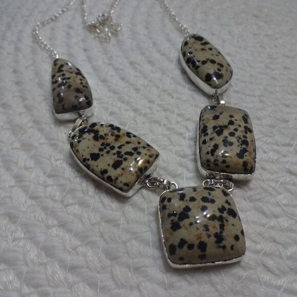 Natural DALMATION JASPER Handmade Sterling 925 Necklace Size 20:" #979C - Picture 2 of 3